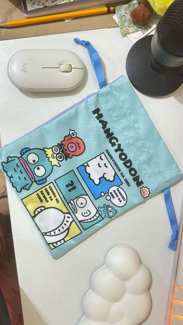 Hangyodon Drawstring Pouch Sanrio (Category: Other Stationery & Craft) located in Quezon City. Submitted by curligraphy (Listing ID 1462581921, Image 1). Description: Hangyodon Drawstring Bag Barely used Bought originally from Japan Kasya ang A6 Notebook sa loob PHP220 Pickup/Shipping from Katipunan, QC.