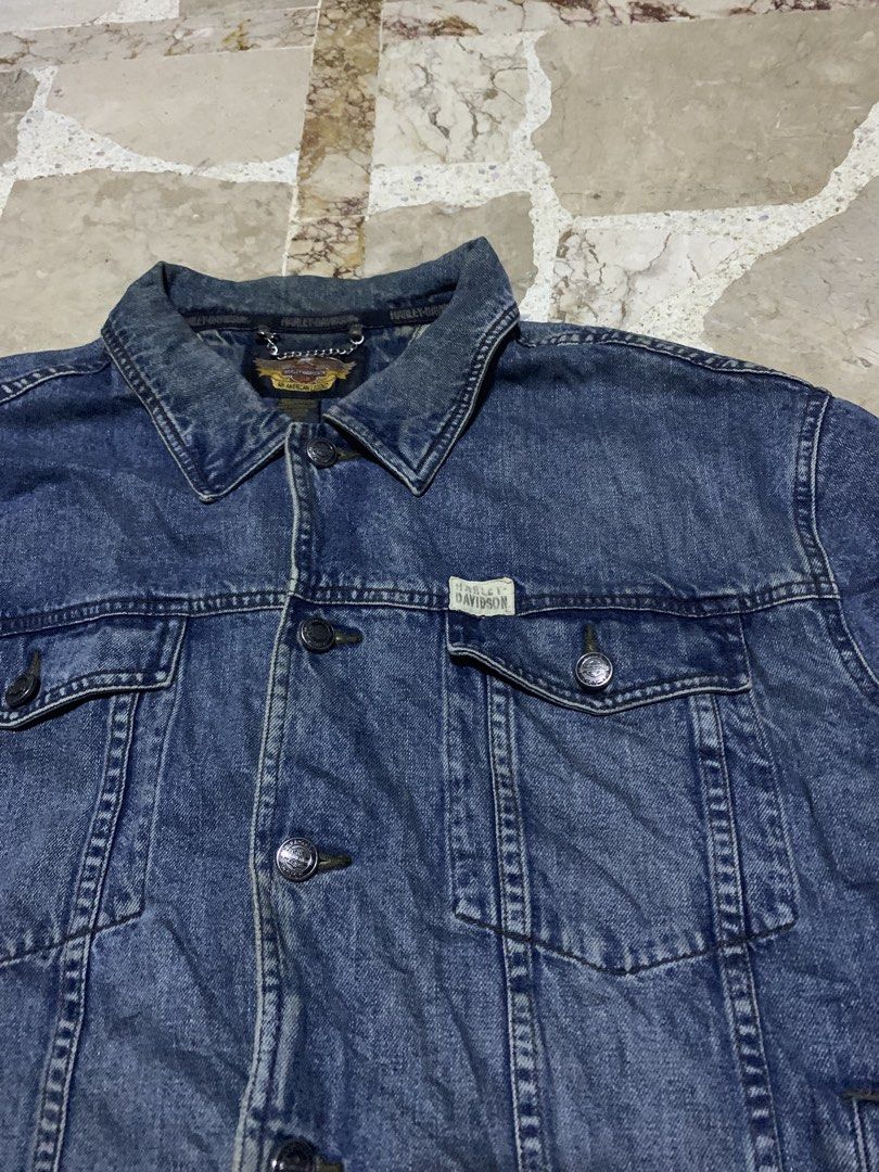 Harley davidson denim jacket vintage (Category: Coats, Jackets and Outerwear) located in Manila. Submitted by adreamthrift27 (Listing ID 1462627685, Image 3). Description: harley davidson denim flame jacket 2003 size:Xl dimes:24.5x26 need wash only complete buttones nego just offer .