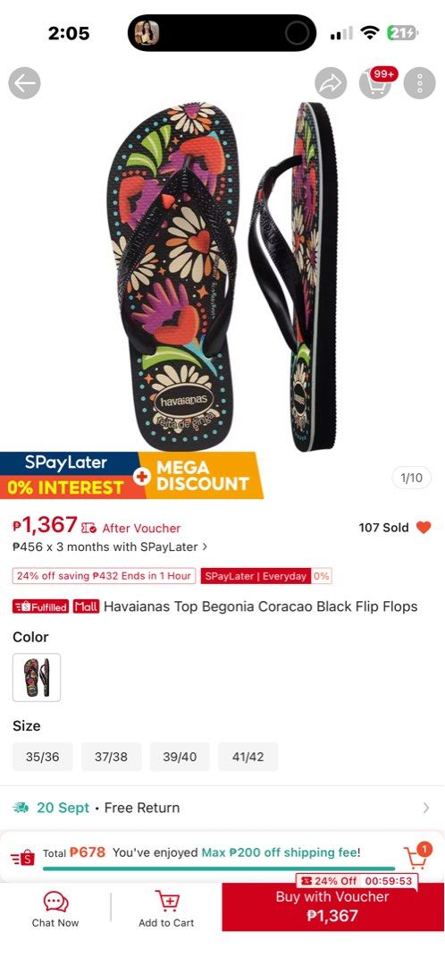 Havaianas Slipper top begonia (Category: Slippers and slides) located in Santa Rosa. Submitted by ninjalei (Listing ID 1462504093, Image 3). Description: - Brand: Havaianas - Model: Top Begonia - Design: Vibrant floral and hand motifs - Style: Casual flip-flops - Authentic and comfortable.