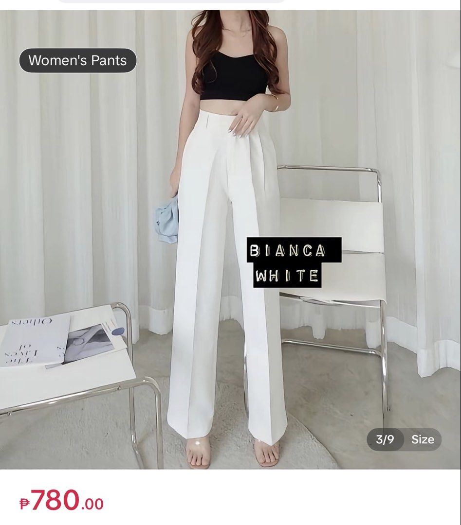 Highwaist Trouser (Category: Other Bottoms) located in Manila. Submitted by declutterbymiks (Listing ID 1462651304, Image 1). Description: High waist trouser Size : 24-25 inch ( waist ) Color : white Condition : Good as new .