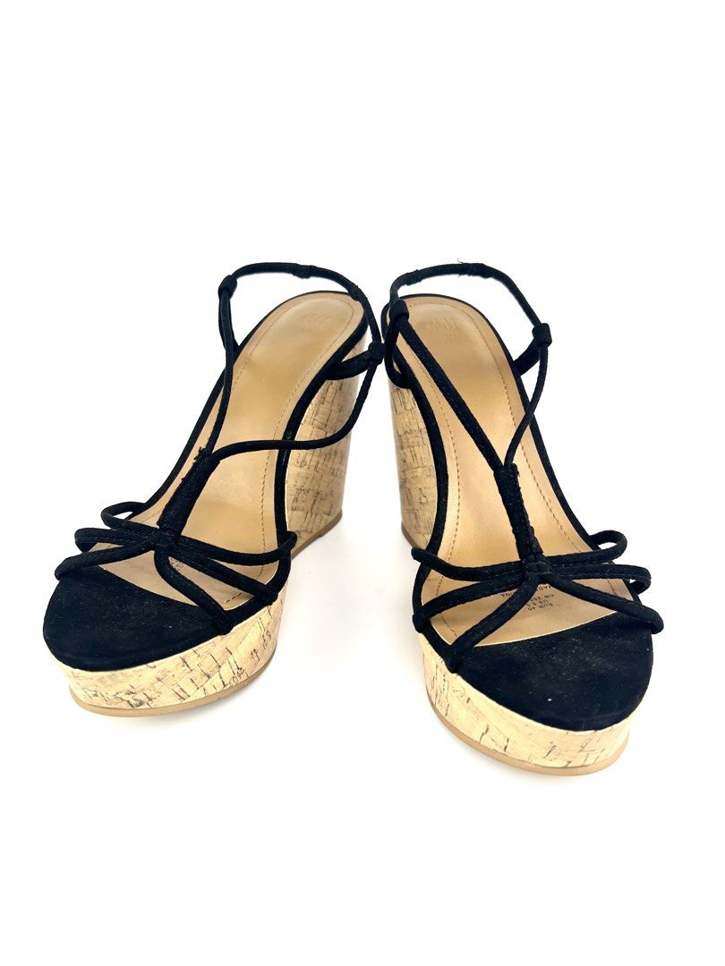 H&M Black Wedge Heel Sandals (Category: Heels) located in Angeles City. Submitted by fruits.ph (Listing ID 1462496245, Image 2). Description: Measurements: Tagged Size: EU 40 (US 8.5) Foot fit: Narrow/Slim to Regular Fit Recommended Fit: US 8.5 Heel: 5” Brand: H&M Material: Suede Condition: 9/10 Flaws: None Additional Details: Not thrifted / Almost brand new condition/ Never worn ***Color may vary due to lighting*** Note: Surface cleaned and disi