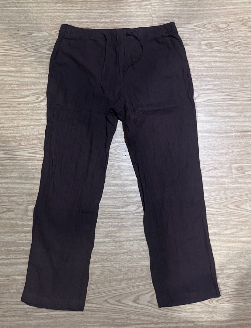 H&M Linen Pants (Category: Sleep and Loungewear) located in Quezon City. Submitted by reecepalafox (Listing ID 1462536422, Image 1). Description: - Dark colored pants - Elastic waistband with drawstring - Straight leg cut - Comfortable for casual wear - Linen fabric - Easy pull-on style - Used once for a beach trip.