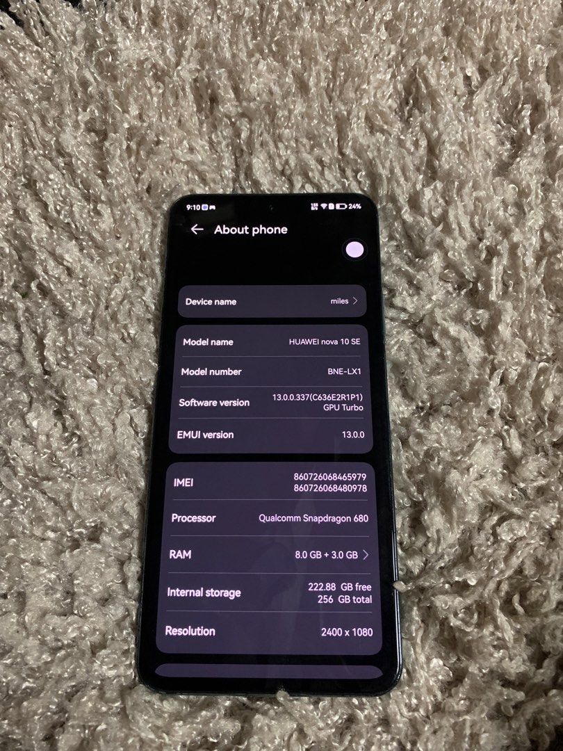 Huawei nova 10se (Category: Huawei) located in Manila. Submitted by uxj6f (Listing ID 1462533723, Image 3). Description: Huaweii nova 10SE No issue sa performance smooth 256GB Working finger print Face id working Matagal ma lowbat Unli download ng apps Issue nawala simcard kaya hinde ma log out huaweii id no other issue working lahat.