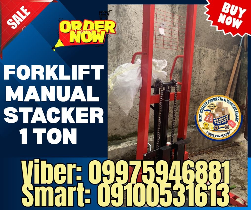 Hydraulic Manual Stacker Max. Lifting height: 1600mm (Category: Home Improvement Tools & Accessories) located in Las Pinas. Submitted by livedragon_b3d3a7 (Listing ID 1462501152, Image 1). Description: Price: 33,000 💥Hydraulic Manual Forklift Stacker 1 Ton to 1.6m Lifting Height 🌏 We Can Deliver Nationwide 👉 AP Cargo, LBC & Lalamove (🛳️ Sea /✈️ Air Freight) Specification: Load capacity: 1000kg Max. Lifting height: 1600mm Lowest fork height: 1