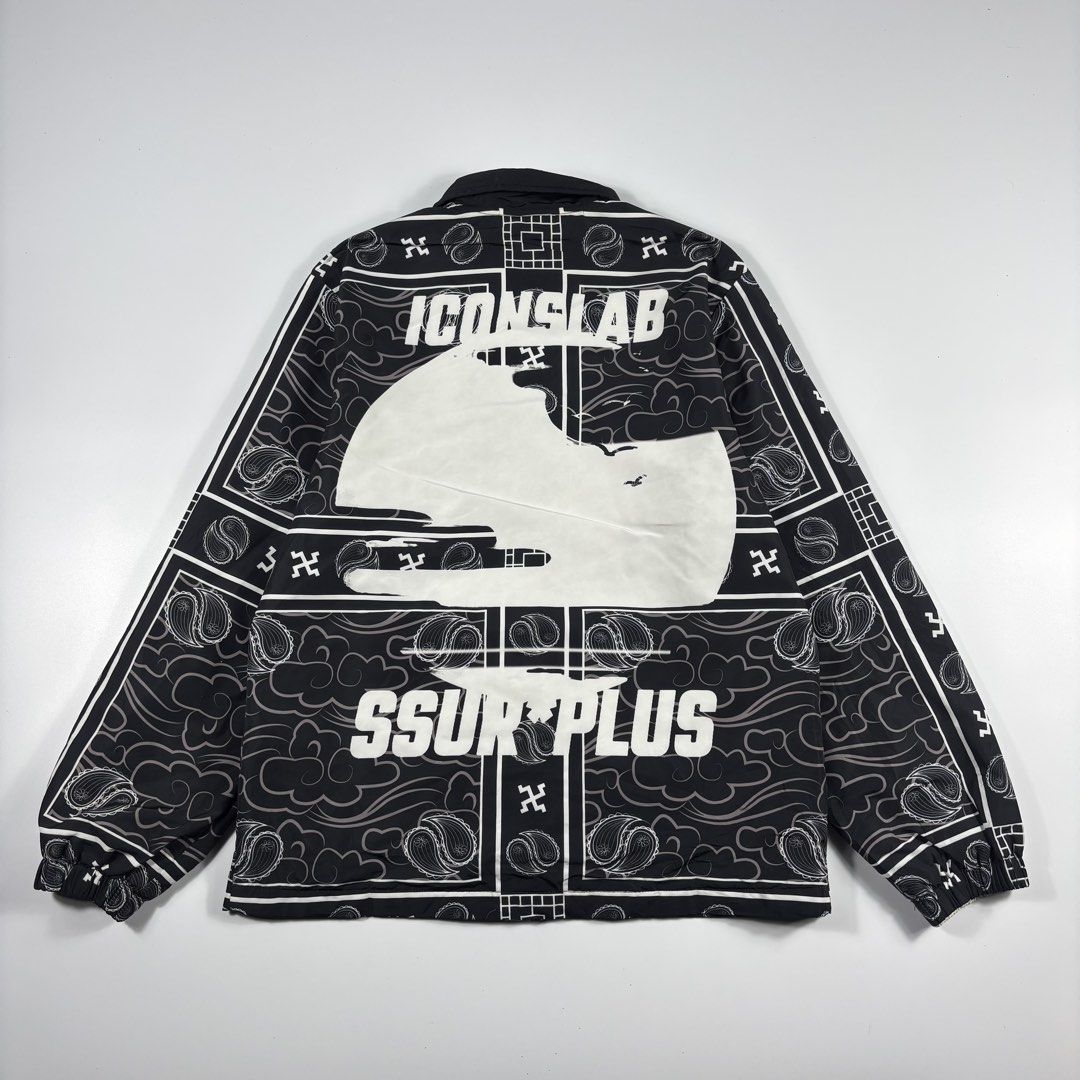 ICONSLAB x SSUR PLUS COLLABORATION AOP NYLON JACKET (Category: Coats, Jackets and Outerwear) located in Bulacan. Submitted by etolleneil (Listing ID 1462539732, Image 1). Description: Size: Best fit LARGE Dimes: SEE COMSEC. Color rate: 9/10 Issue: NONE.