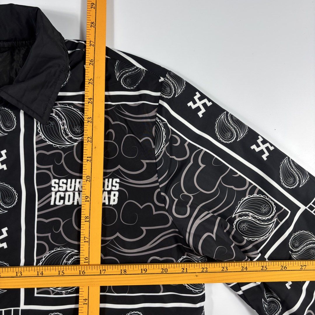 ICONSLAB x SSUR PLUS COLLABORATION AOP NYLON JACKET (Category: Coats, Jackets and Outerwear) located in Bulacan. Submitted by etolleneil (Listing ID 1462539732, Image 3). Description: Size: Best fit LARGE Dimes: SEE COMSEC. Color rate: 9/10 Issue: NONE.