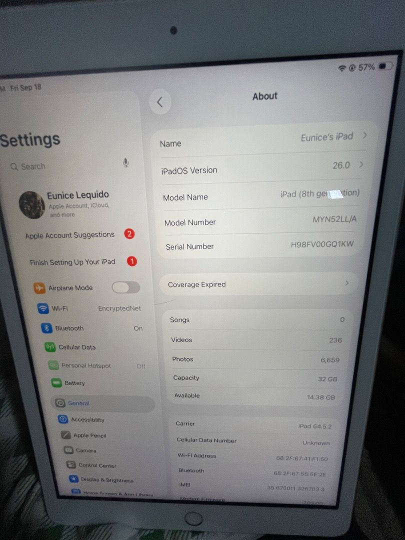 Ipad 8th Gen (Category: iPad) located in Caloocan City. Submitted by swiftrabbit.06c785 (Listing ID 1462604336, Image 2). Description: RUSH RUSH RUSH FOR SALE !! bilhin niyo na pls :(((( iPad 8th Gen 32GB Wi-Fi + Cellular — ₱6,000 (NEGOTIABLE) • 32GB • Wi-Fi + Cellular / with SIM slot • Silver • All functions working • Touch ID working • No issue • Good battery • No cracks on screen • Unit only, no box & charger • With visible signs of use / scra