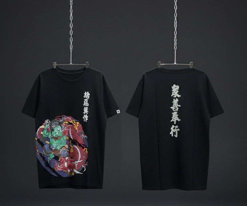 Japanese Thunder God Evil Graphic Tee (Category: Shirts) located in Manila. Submitted by got_loots (Listing ID 1462569419, Image 1). Description: WTS❗️❗️❗️ Japanese Thunder God Evil Graphic Tee Good Condition Beautiful Big Print with Back Hit Dimes: 19x28.5 9/10 ₱250 Only.