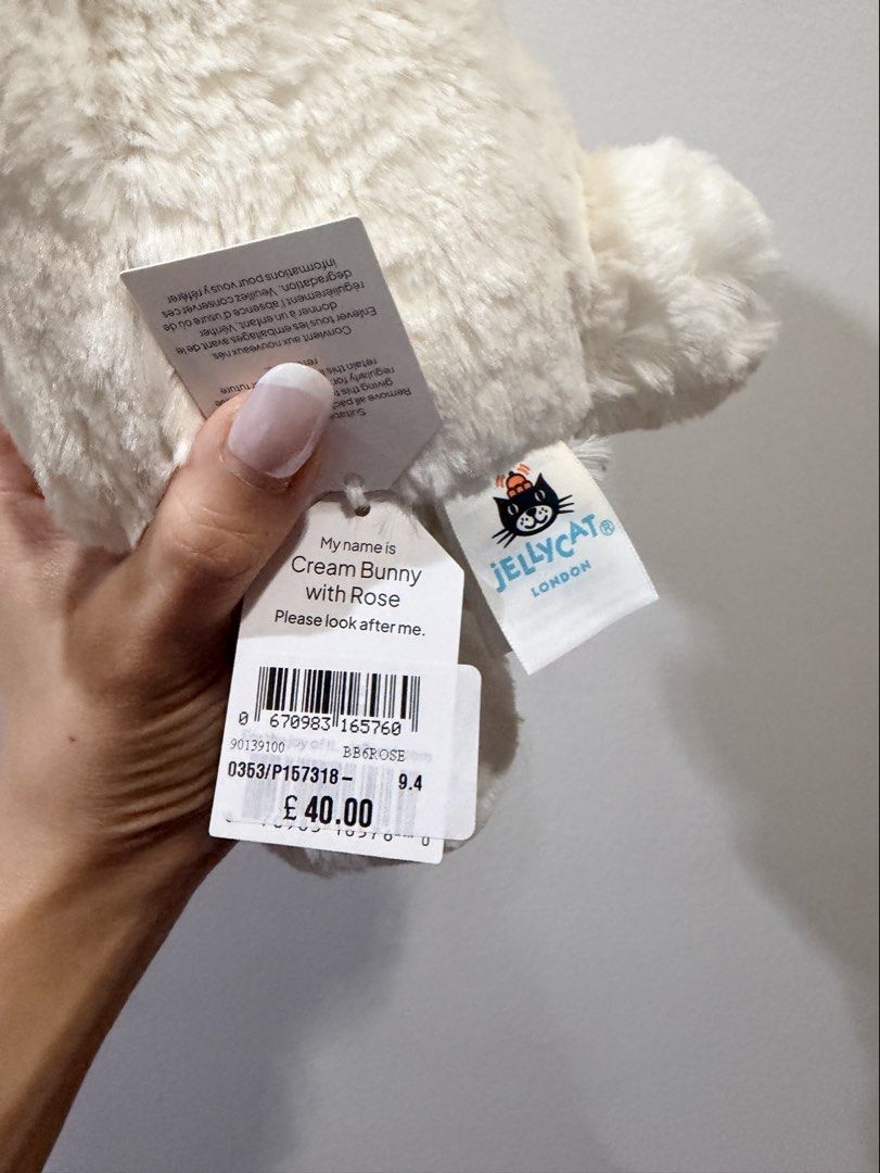 Jellycat Cream Bunny with Rose (Category: Plushies & Soft Toys) located in Quezon City. Submitted by jellybelly287 (Listing ID 1462646889, Image 3). Description: Brand new with tag BNWT Authentic jellycat from UK May ask for more pics if interested.