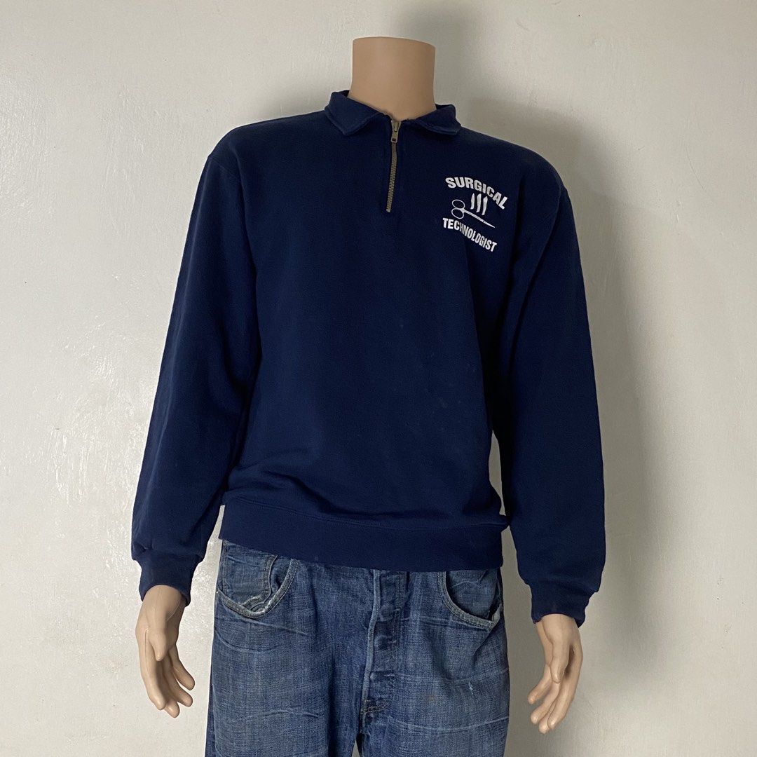 JERZEES 🧥| Deep Navy Blue Quarter-Zip Pullover Jacket (Category: Coats, Jackets and Outerwear) located in Bulacan. Submitted by orc.ph (Listing ID 1462576052, Image 2). Description: JERZEES 🧥| Deep Navy Blue Quarter-Zip Pullover Jacket Material Used: 50% Polyester 50% Cotton •Deep Navy Blue •Quarter-Zip •Mock Neck •Casual Wear •Baggy •No Pockets Size: L Width: 22.5 Length: 26 Used Condition. Minor Visible Issue. ISSUE: Washable Stains ⚠️ Note: 