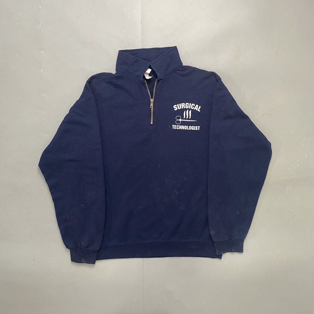 JERZEES 🧥| Deep Navy Blue Quarter-Zip Pullover Jacket (Category: Coats, Jackets and Outerwear) located in Bulacan. Submitted by orc.ph (Listing ID 1462576052, Image 1). Description: JERZEES 🧥| Deep Navy Blue Quarter-Zip Pullover Jacket Material Used: 50% Polyester 50% Cotton •Deep Navy Blue •Quarter-Zip •Mock Neck •Casual Wear •Baggy •No Pockets Size: L Width: 22.5 Length: 26 Used Condition. Minor Visible Issue. ISSUE: Washable Stains ⚠️ Note: 