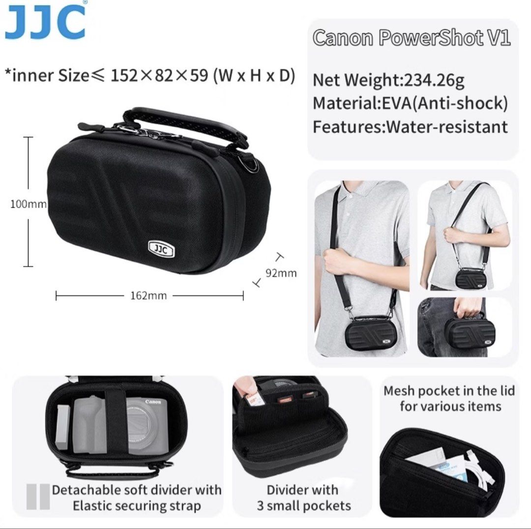 JJC Premium EVA Camera Bag for Compact Cameras (Category: Camera Bags & Carriers) located in Cebu City. Submitted by izrayelll (Listing ID 1462477511, Image 2). Description: ⚠️ RUSH - JJC Camera Bag - Premium EVA hard shell camera case - Superior shock and vibration absorption - 3-layer protective structure - Water-resistant and dust-proof design - Lid mesh pocket for accessories - Small pockets for memory cards - Detachable soft divider with ela
