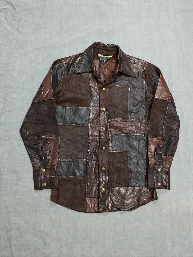 john cherpas patchwork leather shirt (Category: Tshirts & Polo Shirts ) located in Baguio. Submitted by used_clothing2600 (Listing ID 1462610748, Image 1). Description: john cherpas patchwork leather shirt size small verygood condition pit to pit 18 length 27.5 shoulders 16 sleeve length 23 P 1,480.