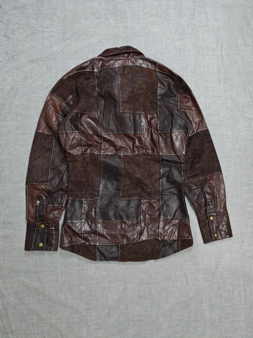 john cherpas patchwork leather shirt (Category: Tshirts & Polo Shirts ) located in Baguio. Submitted by used_clothing2600 (Listing ID 1462610748, Image 2). Description: john cherpas patchwork leather shirt size small verygood condition pit to pit 18 length 27.5 shoulders 16 sleeve length 23 P 1,480.