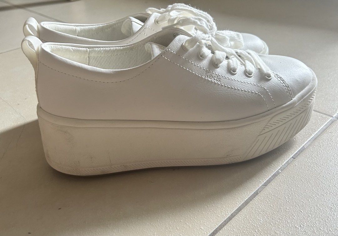 Keds White Platform Sneakers (Category: Sneakers) located in Los Banos. Submitted by kickslaguna (Listing ID 1462487196, Image 1). Description: Size 7 US Women Meetups can be done at One Ayala, Makati If Shipping, should be shouldered by the buyer.