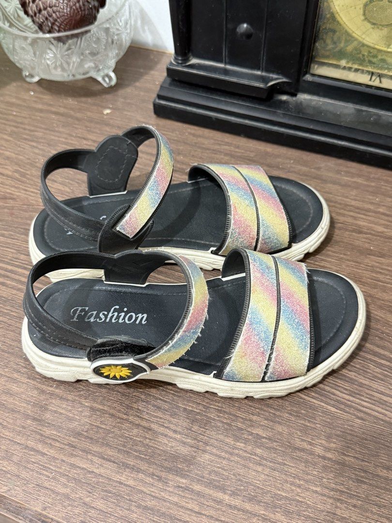 Kids Rainbow Glitter Strap Sandals in 32eu (Category: Babies & Kids Fashion) located in Binan City. Submitted by prelovedlagunaph (Listing ID 1462623509, Image 2). Description: - Adorable kids' sandals - Features sparkling rainbow glitter straps - Comfortable sole for all-day wear - Adjustable velcro closure for a perfect fit - Ideal for daily use or vacation fun.
