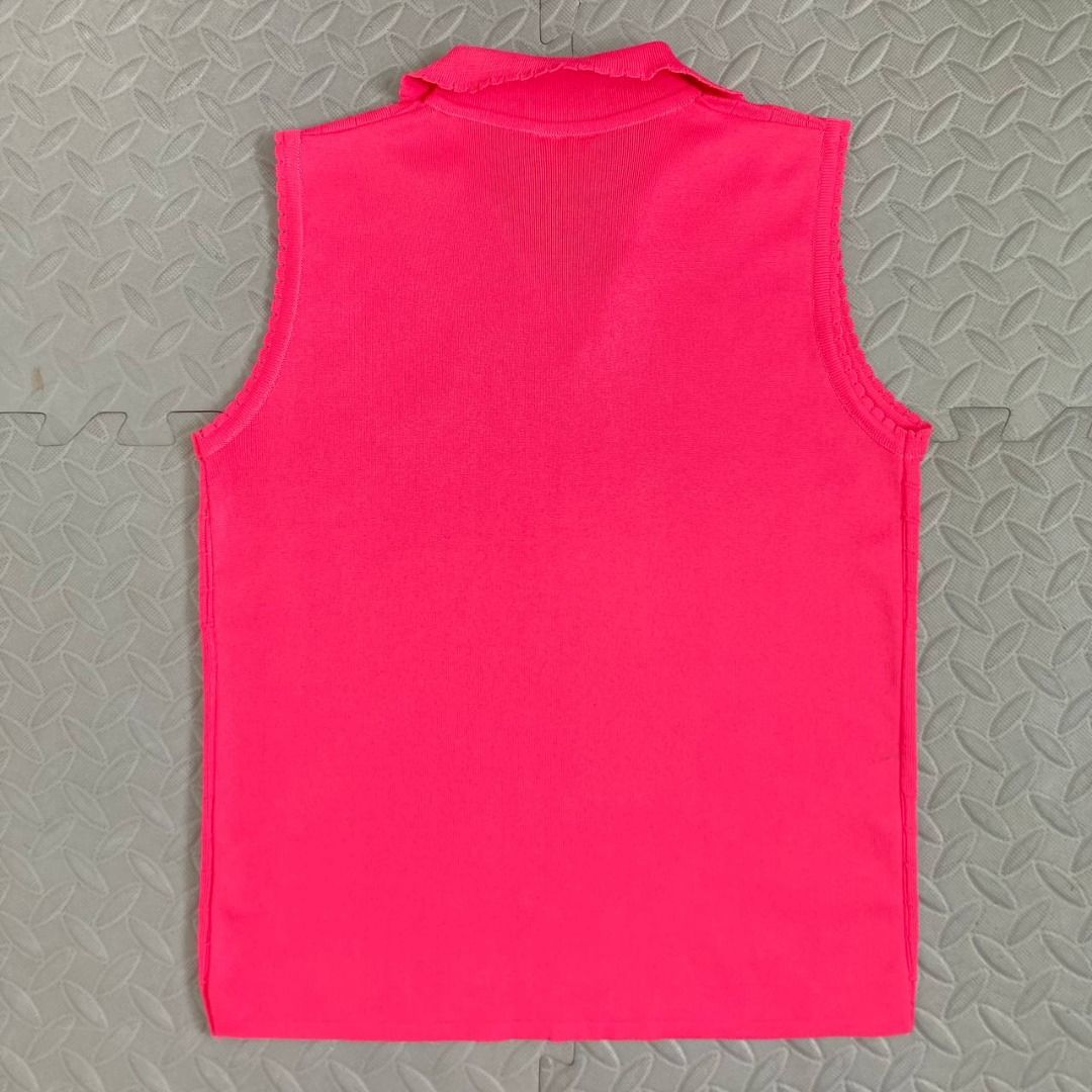 Lacoste – Vintage 90’s Polo Vest (Category: Sleeveless) located in Quezon City. Submitted by archived.g (Listing ID 1462479679, Image 2). Description: Lacoste – Vintage 90’s Polo Vest - Brand: Lacoste Made in: S. Korea Year: 90’s Material: Cotton Color: Pink Size on tag: Erased Sizing: Shoulders: 13” Sleeves: Bust: 17” Hem: 16.5” Length: 22” Color rating: 9/10 Condition overall: 8.5/10 Issues: minimal clothe runs at the bottom, small pinholes .