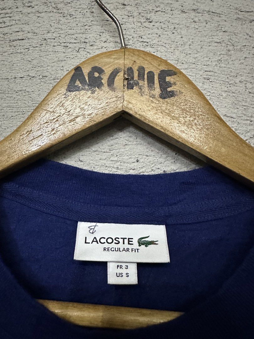 Lacoste Regular Fit Striped T-Shirt (Category: Tshirts & Polo Shirts ) located in Quezon City. Submitted by stre3tw3ar (Listing ID 1462613041, Image 3). Description: - Classic blue Lacoste t-shirt - White horizontal stripes on chest and lower half - Small embroidered crocodile logo on chest - Made in Colombia - Size: FR 3 / US S.