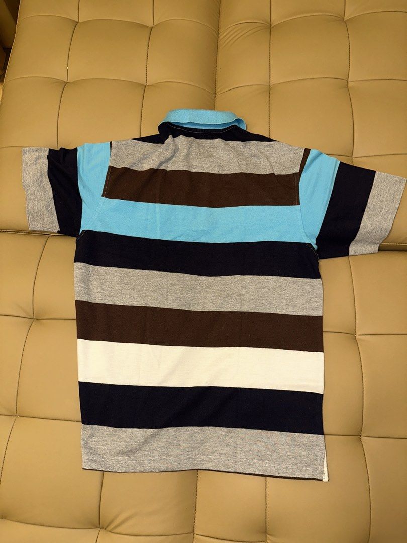 Lacoste Striped Polo Shirt Size 5 (Category: Tshirts & Polo Shirts ) located in Quezon City. Submitted by mancave_stuff (Listing ID 1462485273, Image 2). Description: - Classic Lacoste polo shirt - Size: 5 - Design: Horizontal stripes in blue, brown, grey, white, and navy - Detail: Small embroidered crocodile logo on the chest - Origin: Made in France -No issue.