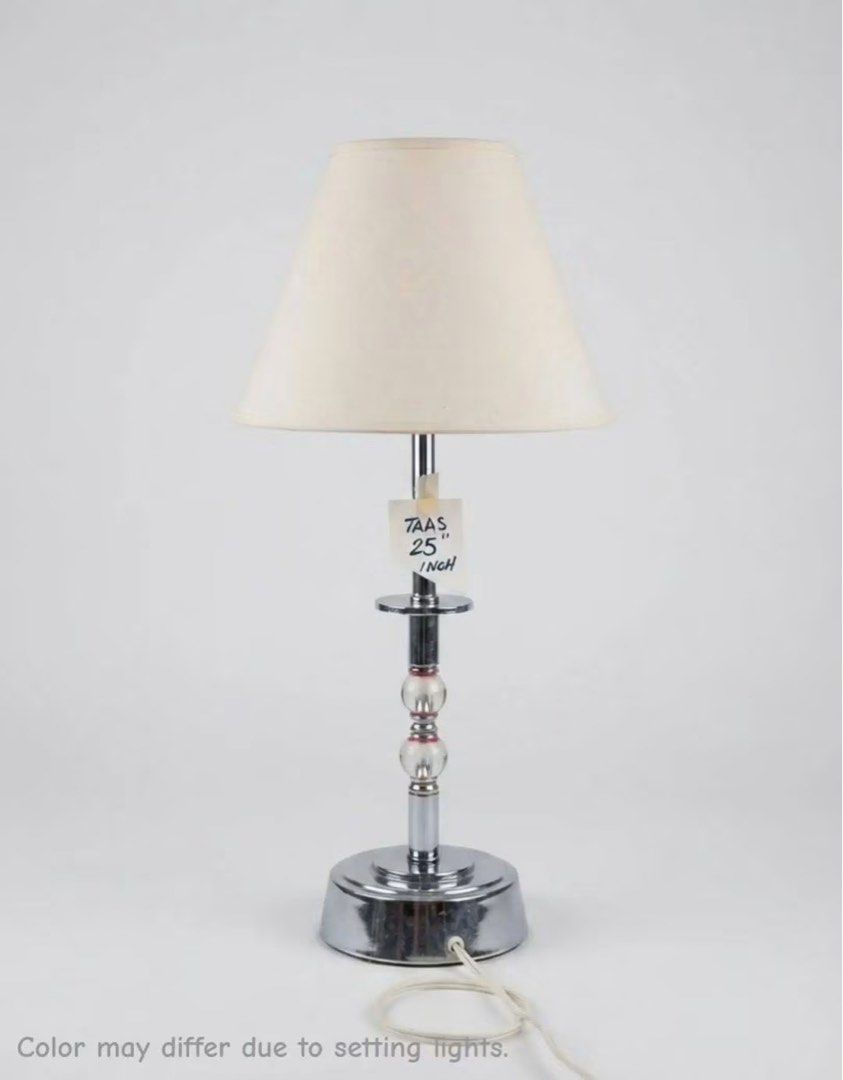 Lampshade (Category: Lighting) located in Manila. Submitted by inaahc (Listing ID 1462663235, Image 3). Description: Super ganda na lampshade Chrome metal finish table lamp with glass crystal ball accents design White fabric shade Pm for interested One piece left.