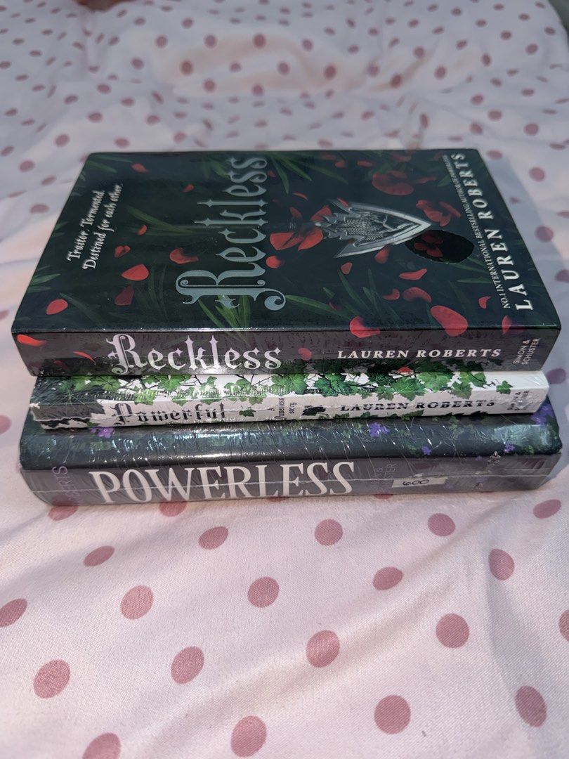 Lauren Roberts Powerless Series Books (Category: Storybooks) located in Quezon City. Submitted by heyitsniaaa (Listing ID 1462608413, Image 1). Description: - Set of 3 books: Powerless, Reckless, and Powerful (Books 1-3 of the series) - Author: Lauren Roberts - Condition: Brand new, all books are sealed - Ideal for fans of fantasy and romance genres - All brandnew and sealed, only one book has a little bit of opening - 2 Paper backs and 1 Hardbou