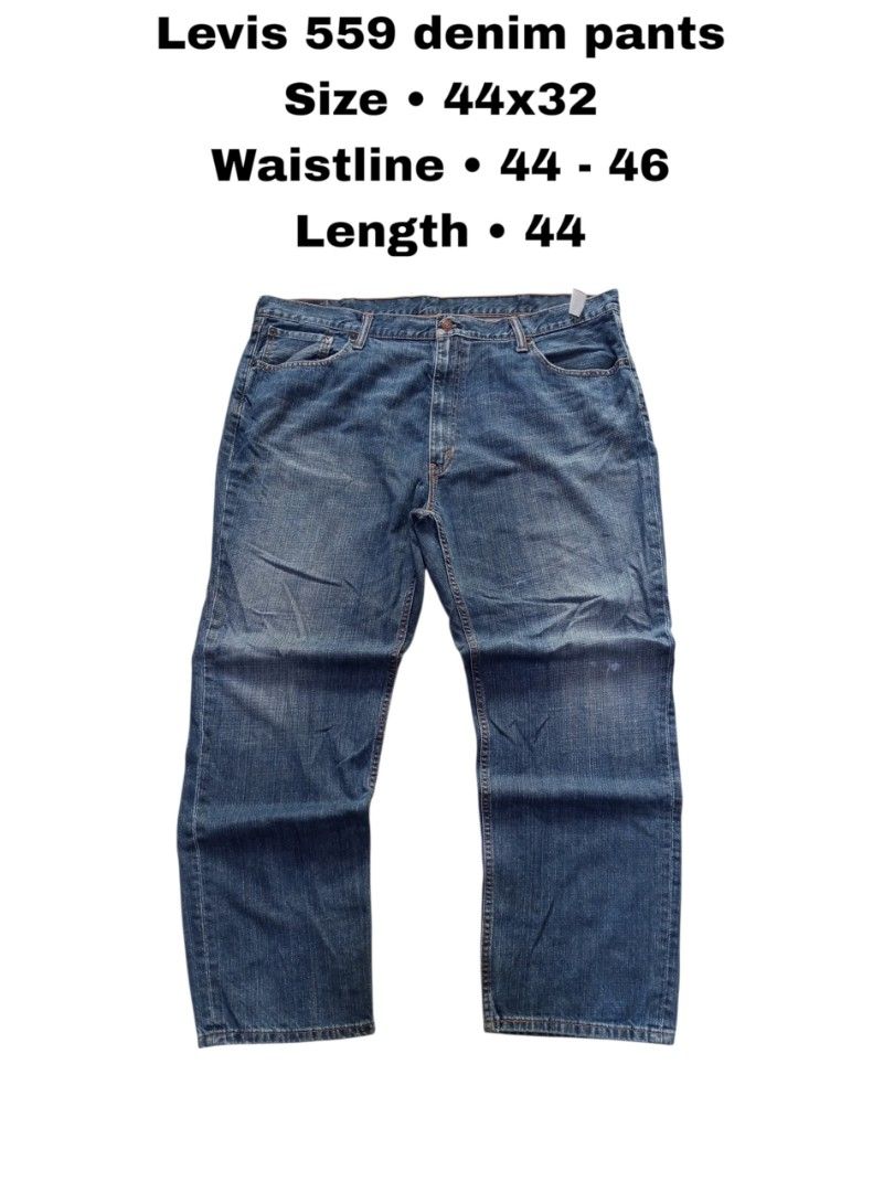 Levi's 559 Denim Pants 44x32 (Category: Jeans) located in Magdalena. Submitted by magdalenathrift20 (Listing ID 1462566897, Image 1). Description: - Brand: Levi's - Model: 559 - Size: 44x32 - Waist Fit: 44-46 inches - Length: 44 inches - Color: Classic Blue Wash - Style: Perfect for everyday wear - Condition: Please check photos for detailed condition..