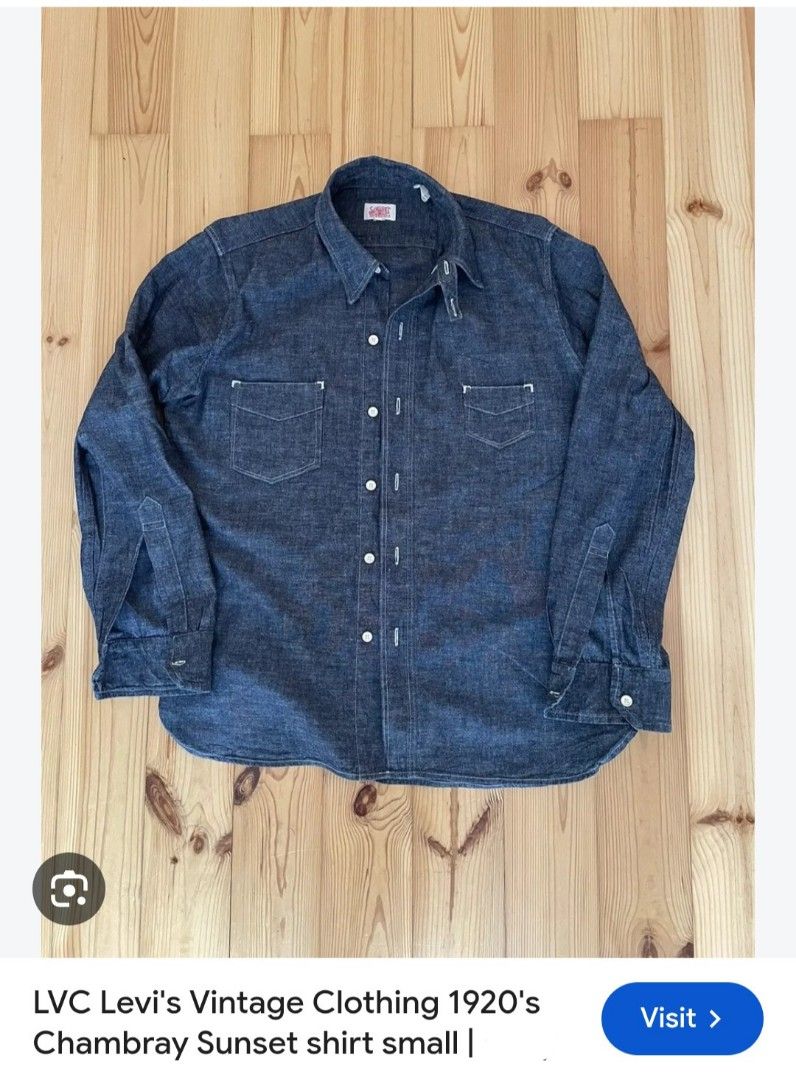 Levi's LVC sunset chambray shirt Ls (Category: Activewear) located in Muntinlupa City. Submitted by kamiseta01 (Listing ID 1462552310, Image 1). Description: authentic 1920s levis LVC sunset chambray shirt Ls made in USA xtra small tag measurement small excellent condition.