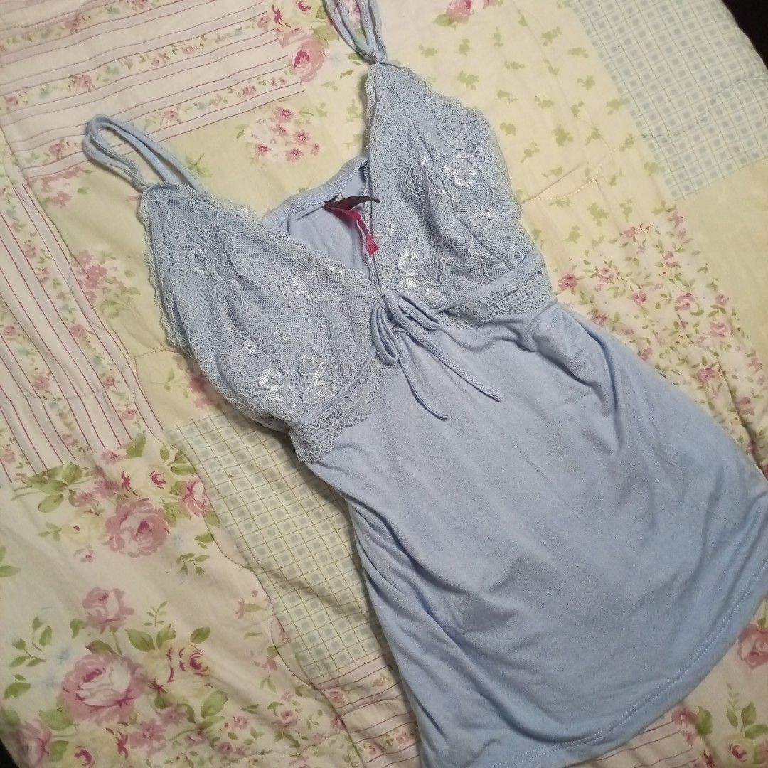 Light Blue Lace Trim Camisole Top (Category: Sleeveless) located in Manila. Submitted by waldorf.thrifted (Listing ID 1462456448, Image 2). Description: 🪽 good condition s-m.