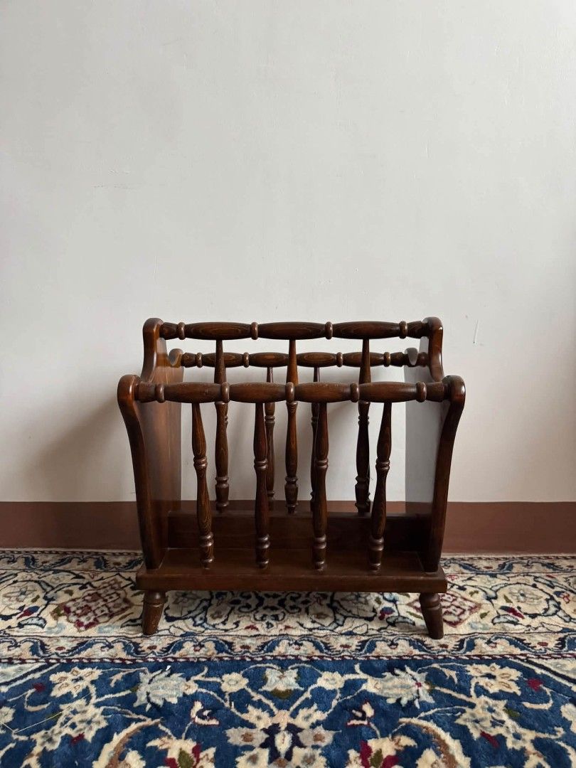 Magazine Rack (Category: Shelves, Cabinets & Racks) located in Meycauayan. Submitted by marygracecasimiro (Listing ID 1462580484, Image 2). Description: Available - Vintage Wooden Magazine Rack Perfect for storing magazines or newspapers In good condition 3.2k Check photos first before buying✅ DM to Inquire🧡 Item will be sold AS IS. Please refrain from purchasing if you are particular about USED items and imperfections Major issues will be state