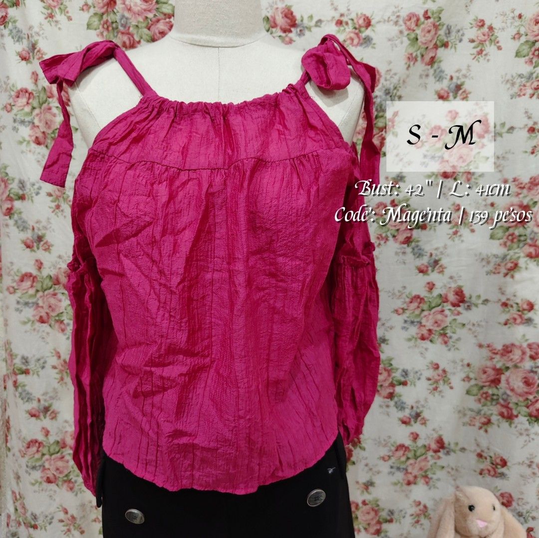 Magenta Off shoulder longsleeve Blouse (Category: Others Tops) located in Cabanatuan. Submitted by curated_cozy (Listing ID 1462471985, Image 1). Description: Thrifted! Size: S-M Bust: 42" Length: 44cm -Lightly Washed -Payment thru Gcash, Gotyme, MariBank -Shipping via J&T -Buyer shoulders Shipping Fee ‼️No Rush Order‼️ [SKU: KNT4-B2 ].