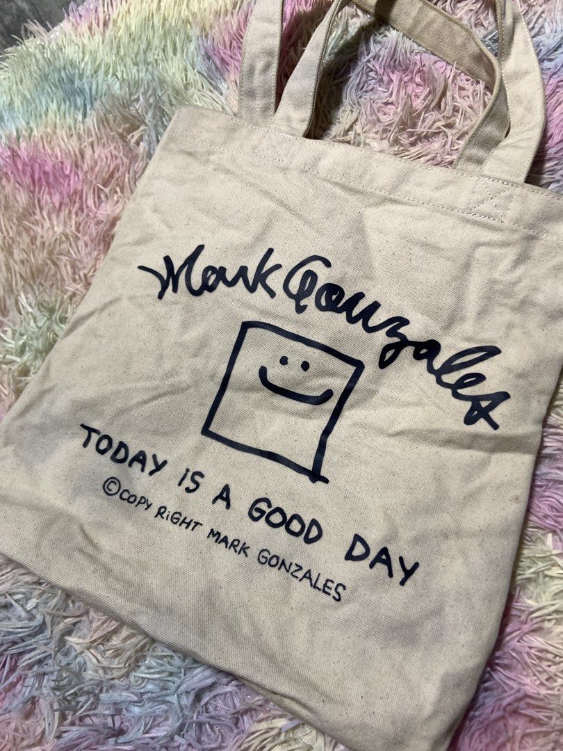 Mark gonzales tote bag (Category: Sling Bags) located in Prosperidad. Submitted by basicdept07 (Listing ID 1462612385, Image 2). Description: Mark gonzales tote bag ₱150 Very good condition Need deep wash only.