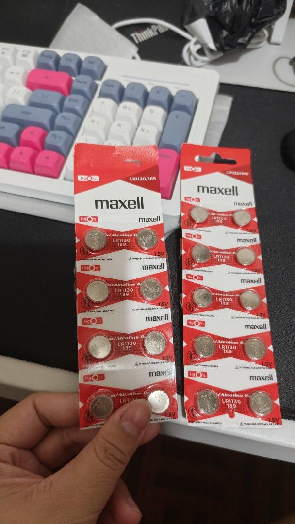Maxell LR1130/189 Alkaline Button Cell Batteries (2 Packs) (Category: Batteries & Power Banks) located in Muntinlupa City. Submitted by ichigojamz (Listing ID 1462447980, Image 1). Description: - Get 18 Maxell LR1130/189 alkaline button cell batteries. - Each battery is 1.5V. - Ideal for small electronics, watches, and toys..