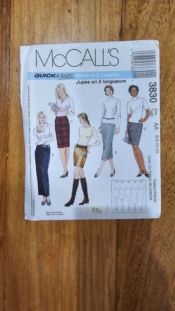 McCall's 3830 Quick & Easy Skirts Sewing Pattern AA (6-8-10-12) (Category: Craft Supplies & Tools) located in Quezon. Submitted by cgmhe (Listing ID 1462512502, Image 1). Description: - McCall's 3830 sewing pattern - For skirts in 5 different lengths (A, B, C, D, E) - Quick & Easy design - Size AA (fits US sizes 6, 8, 10, 12) - All pattern pieces are uncut and ready to use - Perfect for DIY skirt projects!.