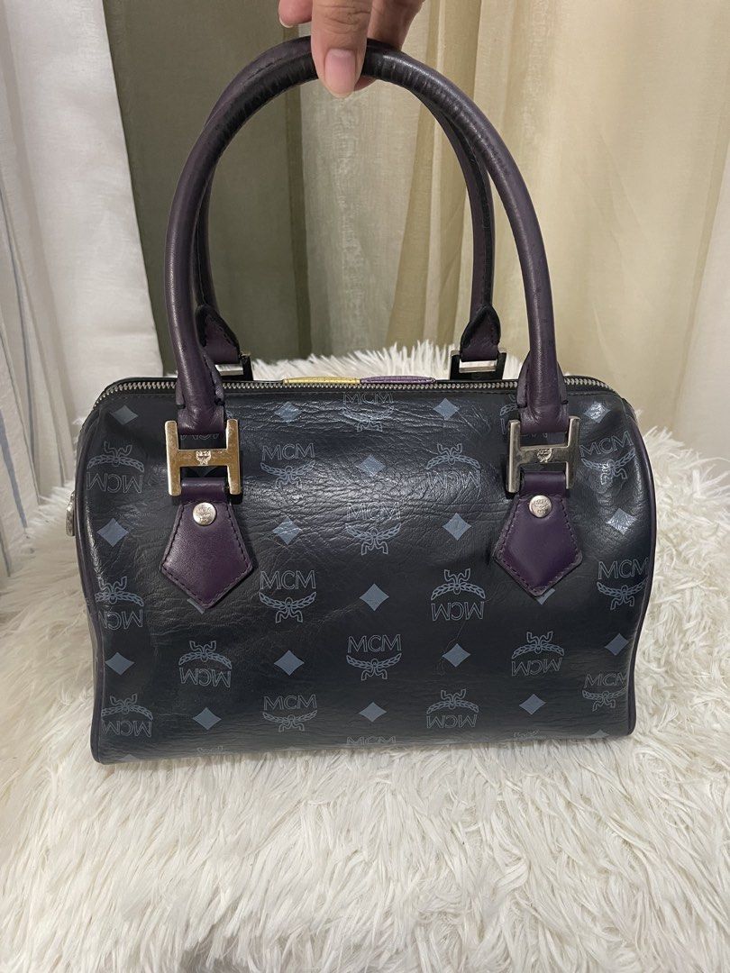 MCM Lion Patchwork Visetos Boston Bag (Black/Purple) (Category: Luxury Bags & Wallets) located in Cabanatuan. Submitted by moraiahraven (Listing ID 1462667953, Image 3). Description: Authentic MCM Lion Patchwork Visetos Boston Bag (Black/Purple).