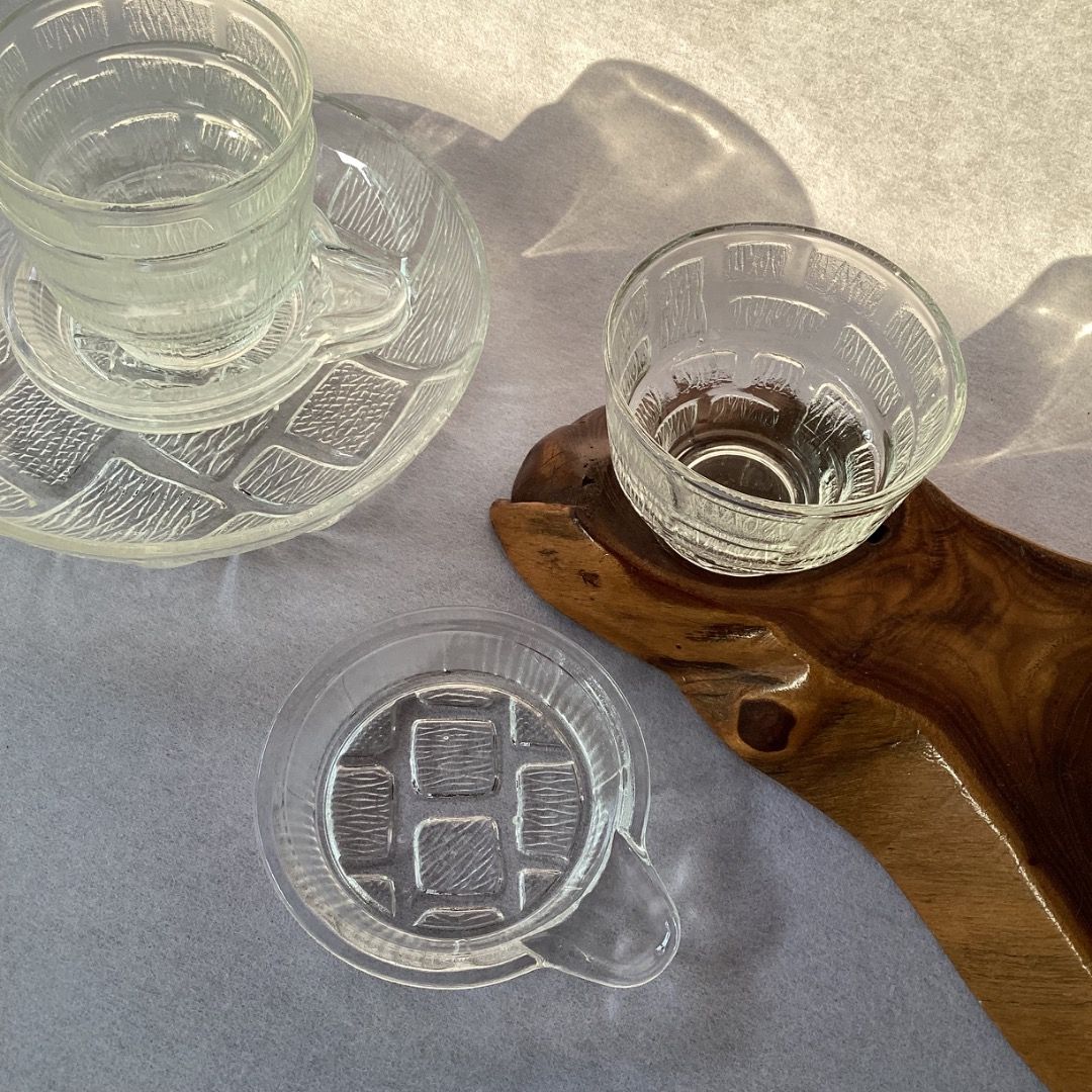 Mid-Century Modern Textured Glass Snack Set (Category: Dinnerware & Cutlery) located in Davao. Submitted by eclectic1925 (Listing ID 1462601650, Image 1). Description: Php350/set (3 Cups & saucers; 1 Shallow bowl) Mid-Century Modern Textured Glass Snack Set Cup H: 2.5 inches L: 3.2 inches Capacity: 160 ml Saucer L w/ handle: 4.5 inches Server H: 1.3 inches L: 7 inches Please REVIEW PHOTOS We use 100% repurposed packaging materials SF starts at Ph