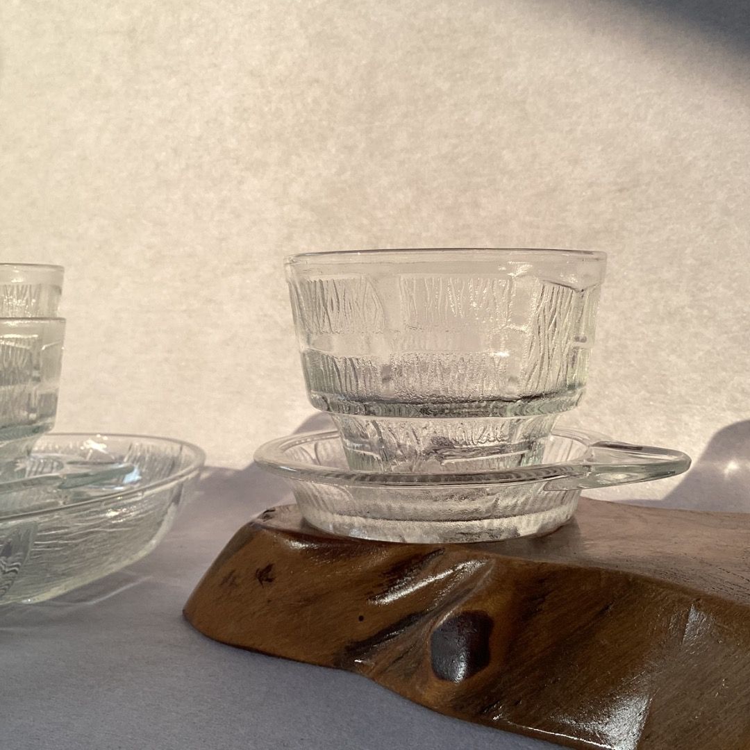 Mid-Century Modern Textured Glass Snack Set (Category: Dinnerware & Cutlery) located in Davao. Submitted by eclectic1925 (Listing ID 1462601650, Image 3). Description: Php350/set (3 Cups & saucers; 1 Shallow bowl) Mid-Century Modern Textured Glass Snack Set Cup H: 2.5 inches L: 3.2 inches Capacity: 160 ml Saucer L w/ handle: 4.5 inches Server H: 1.3 inches L: 7 inches Please REVIEW PHOTOS We use 100% repurposed packaging materials SF starts at Ph