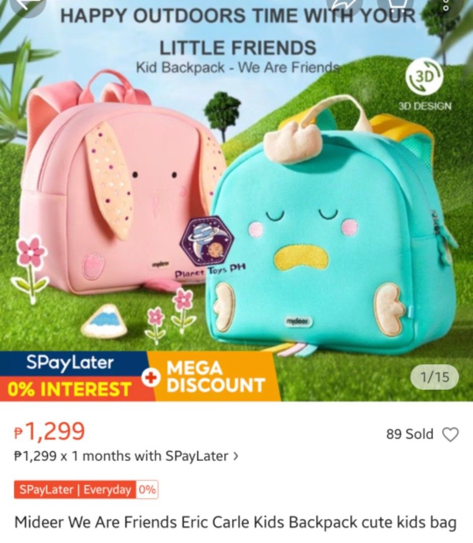 MIDEER WE ARE FRIENDS KIDS BACKPACK (Category: Babies & Kids Fashion) located in Makati City. Submitted by emmanblue (Listing ID 1462667520, Image 3). Description: seldom used rfs; too many bags.