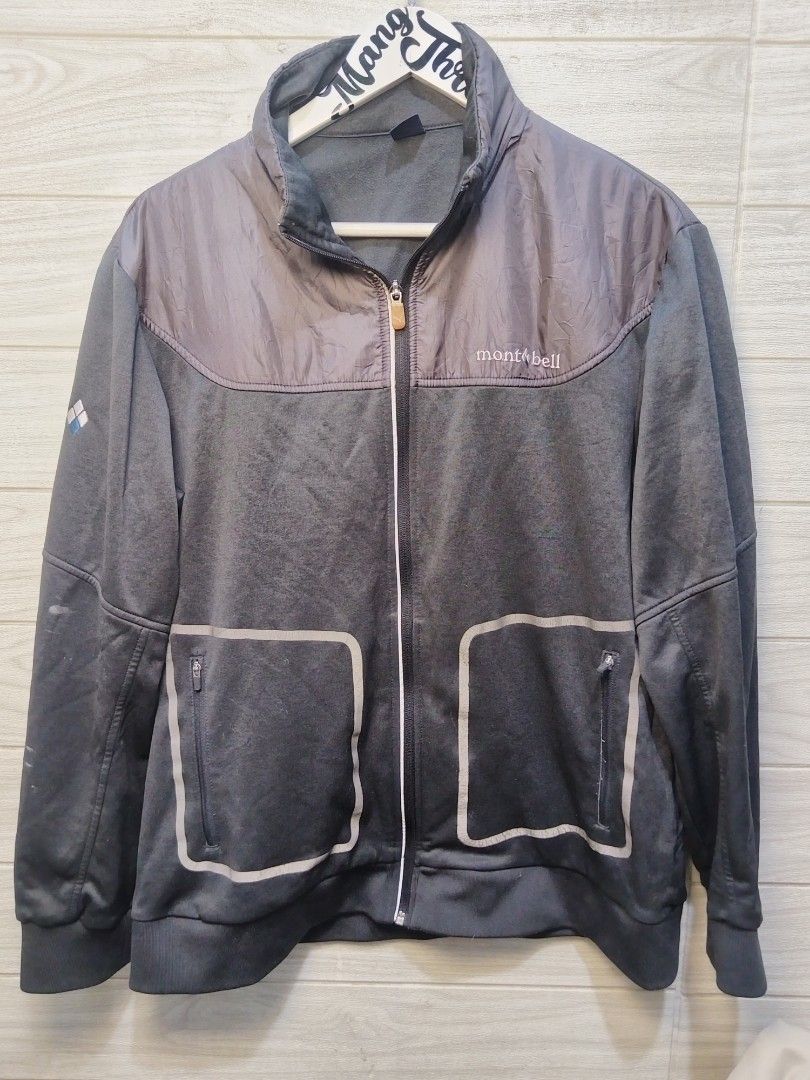MONTBELL FLEECE JACKET (Category: Coats, Jackets and Outerwear) located in Sorsogon. Submitted by mang_thrift2 (Listing ID 1462497943, Image 1). Description: XL on tag 22.5W28L Issue cracks on reflective sticker pocket area Paint on right sleeve.