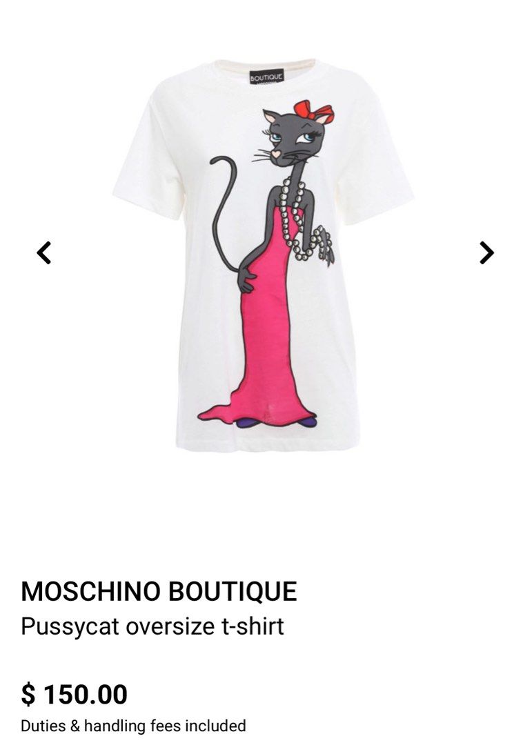 Moschino Boutique (Category: Luxury Apparel) located in Taytay. Submitted by leanmark103093 (Listing ID 1462635335, Image 1). Description: M0SCHlN0 B0UTlQU€ Wmns Over Size Pussycat Tee Size 36 on tag W18.5 L30 Excellent Condition No issue 📩📩📩📩.