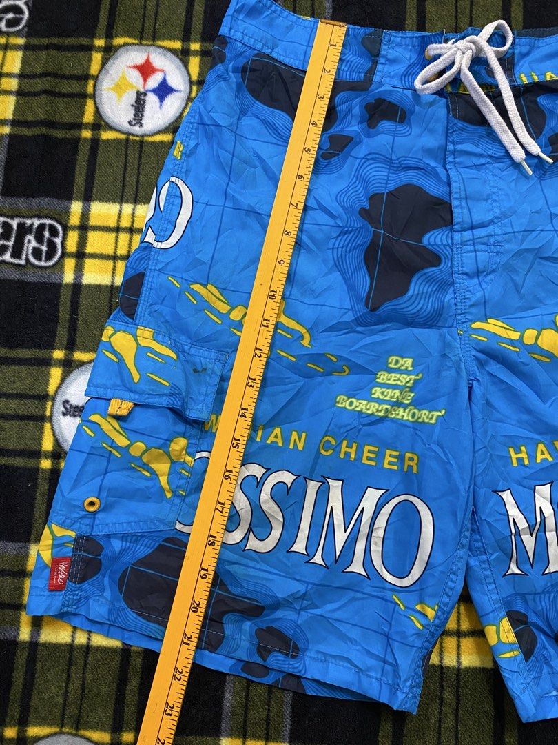 Mossimo, Board shorts (Category: Swim Trunks & Board Shorts) located in Cavite. Submitted by jc_thrift95 (Listing ID 1462642302, Image 3). Description: - a pair of blue Mossimo board shorts featuring a Hawaiian map and surf graphic with white drawstrings. - One under side pockets. - Made in Sri lanka - Color rate 9/10 small stain at pocket. - See details picture for dimes..
