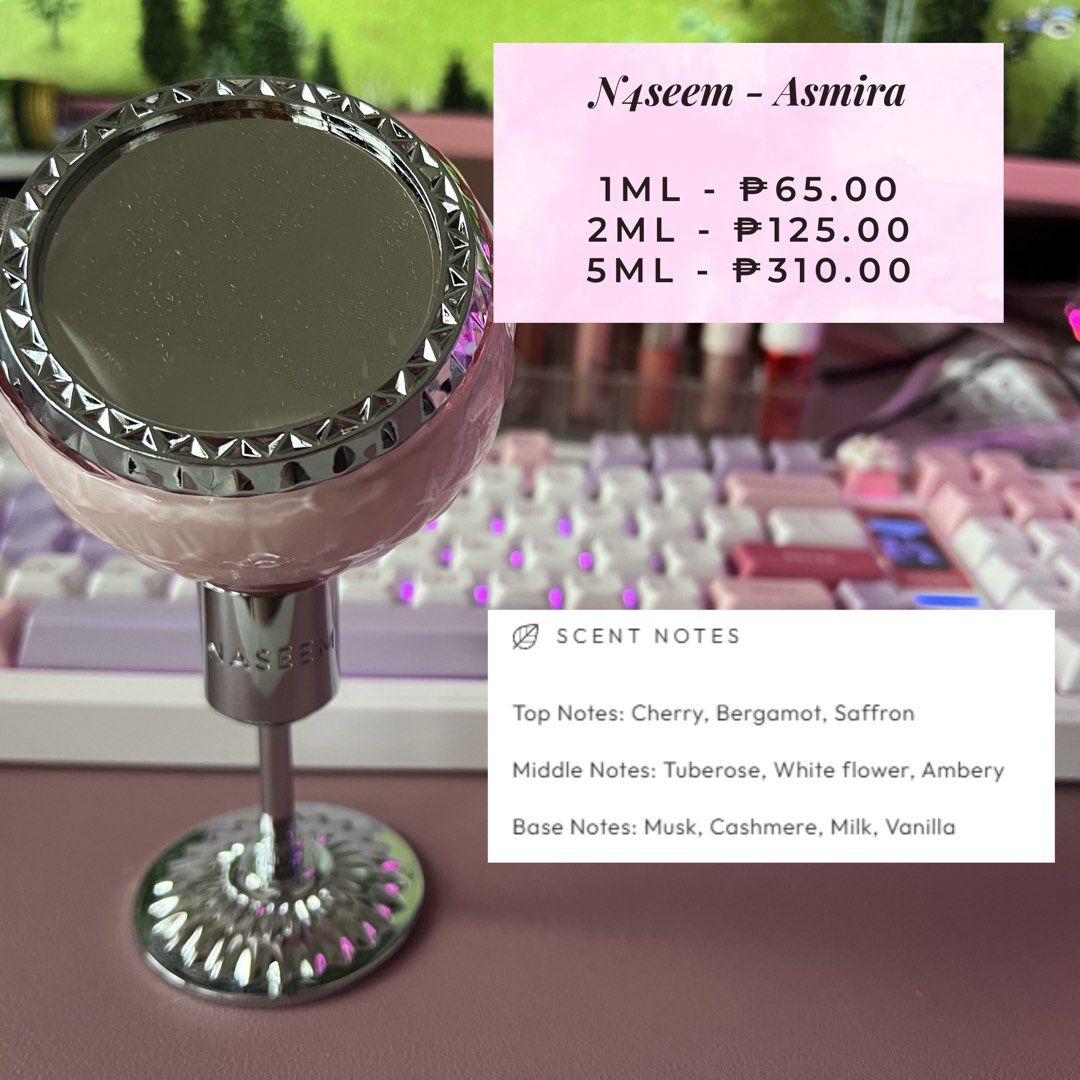 Naseem Asmira Decant (Category: Fragrance & Deodorants) located in Angeles City. Submitted by szyszy0811 (Listing ID 1462448997, Image 1). Description: See photo for pricing.