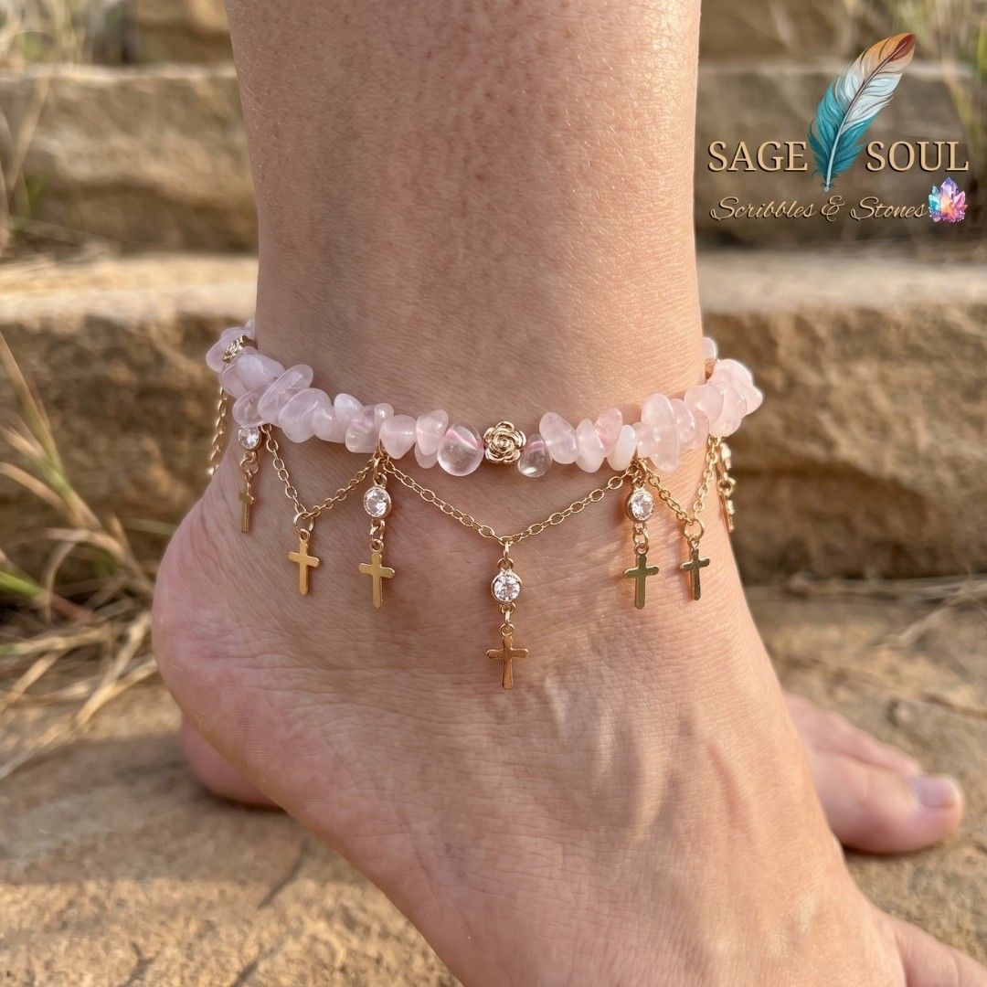 Natural Crystal Layered Anklets (Category: Anklets) located in Manila. Submitted by sagesoulscribblesstones (Listing ID 1462467272, Image 1). Description: ✨ Step into your magic with our Crystal Layered Anklets! ✨ Adorned with delicate silver charms and genuine natural crystal chips, these double-layered anklets bring a touch of enchanting, peaceful energy to your daily walk. Why you'll love it: 🧘‍♀️Choose Your Intention: Available in a stunning
