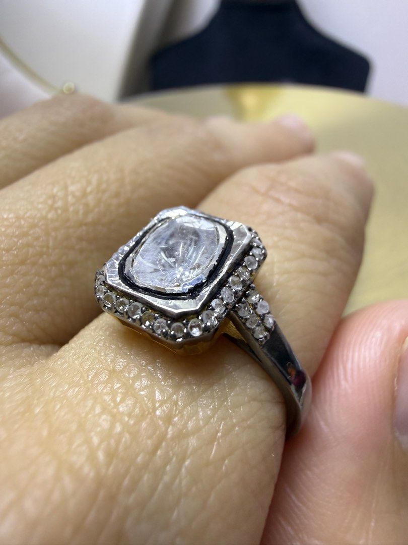 Natural Polki Diamond Ring S7.5 (Category: Rings) located in Baguio. Submitted by mooi.kuryba (Listing ID 1462641748, Image 3). Description: Own a timeless treasure: This exquisite Polki diamond ring showcases raw, uncut, and unpolished natural diamonds, embodying the elegance of traditional Indian craftsmanship. A true testament to heritage and beauty. Brand New in Sterling Silver 925 (Rhodium-Yellow gold plated) ✨ Center stone: Natural Polki Di