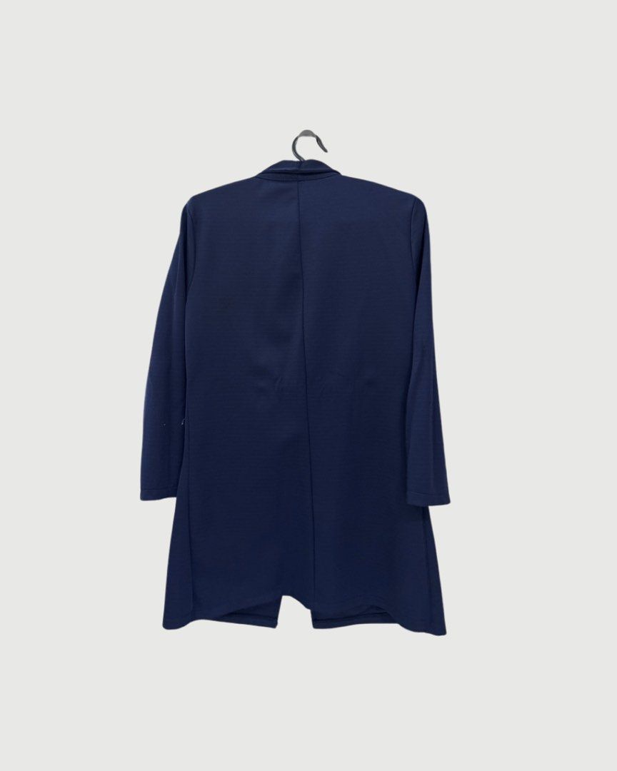 Longline Single Button Navy Blue Coat | Petite XS (Category: Coats, Jackets and Outerwear) located in Bulacan. Submitted by _bythepetitecollective (Listing ID 1462521087, Image 2). Description: A classic navy blue coat in an XS size with a flattering above-the-knee length. Its timeless silhouette makes it easy to style over dresses, skirts, trousers, or everyday outfits. A versatile outerwear piece that works beautifully for a polished, feminine 