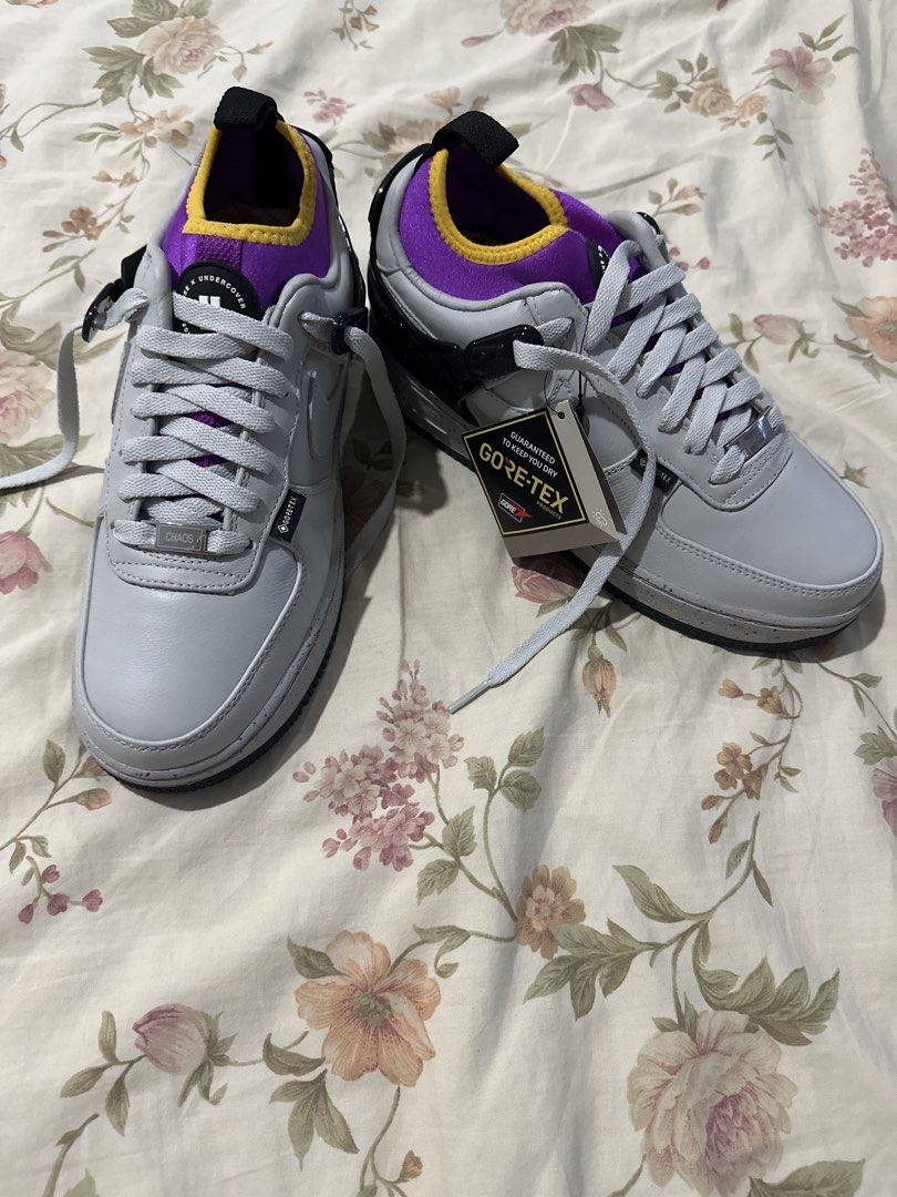 Nike Undercover Air Force 1 GORE-TEX “CHAOS” (Category: Sneakers) located in Taguig. Submitted by mywardrobe001 (Listing ID 1462560362, Image 3). Description: - Nike Air Force 1 GORE-TEX "Chaos" - Color: grey fog leather with purple and yellow accents Unisex men size us 6 // women size us7.