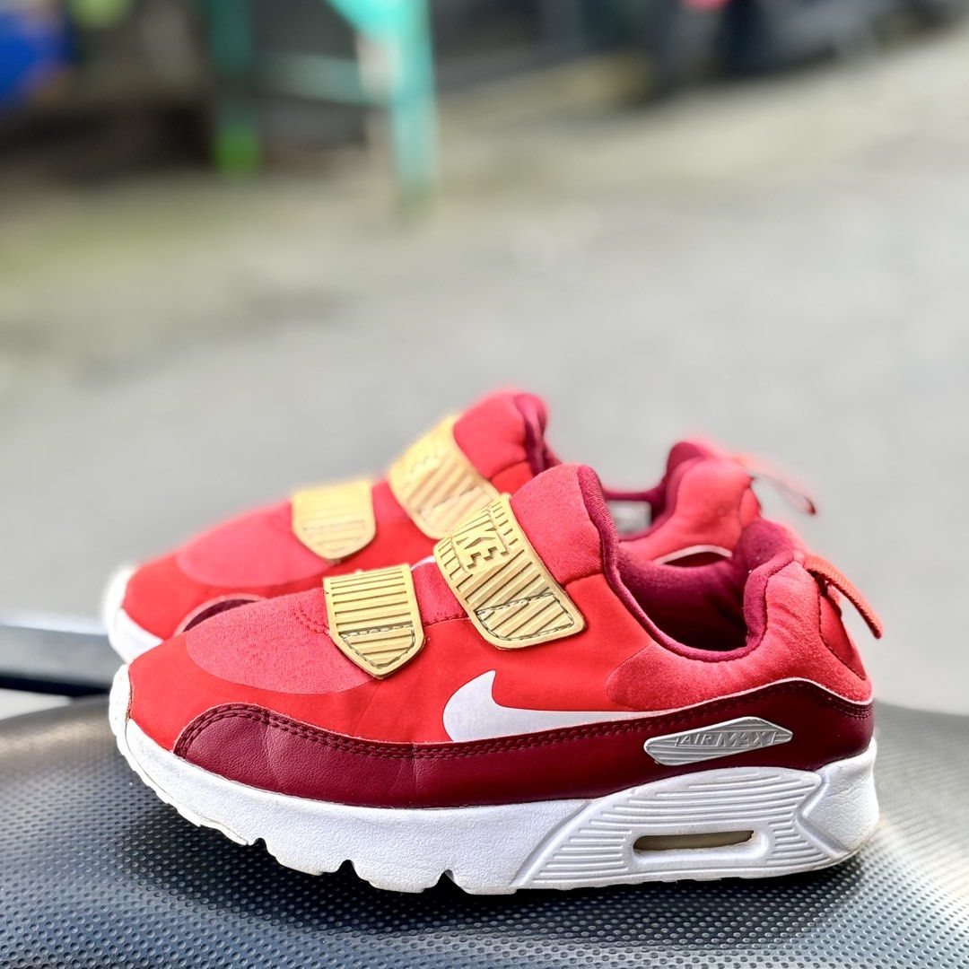 Nike Air Max 90 Kids (Category: Babies & Kids Fashion) located in San Fernando. Submitted by kickslocker (Listing ID 1462583929, Image 2). Description: - Red Nike Air Max 90 for kids - Size: 13C (31 Euro / 19cm) - Condition: Excellent - Features: Easy velcro straps for quick on/off - Ideal for: Active and stylish little ones.