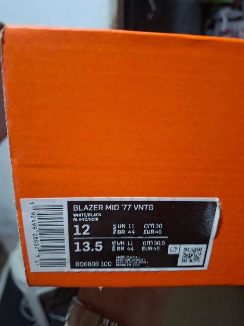 Nike Blazer Mid '77 Vntg size 12 (Category: Casual Shoes) located in Bulacan. Submitted by thebagarchives (Listing ID 1462625435, Image 2). Description: 📍Nike Blazer size 12 ✅ Authentic ✅ Bought months ago, never been used ✅ size 12 📍 Reminders: - Please closely inspect the photos for its condition before purchasing. - Last Price is posted, but can negotiate to your reasonable price (not to low ballers!) 📍 Transaction Guide: - Payment through 