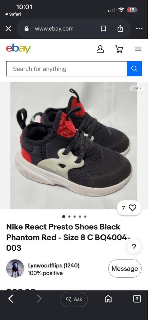 Nike React Presto Shoes (Category: Babies & Kids Fashion) located in Manila. Submitted by loutang (Listing ID 1462615652, Image 1). Description: .