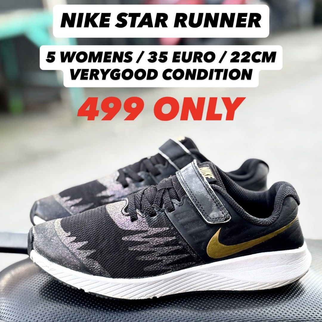 Nike Star Runner Black Gold (Category: Sneakers) located in San Fernando. Submitted by kickslocker (Listing ID 1462444050, Image 1). Description: - Nike Star Runner shoes for kids - Color: Black with gold accents - Size: 5 Women's / 35 Euro / 22cm - Condition: Very good - Perfect for comfy everyday wear!.