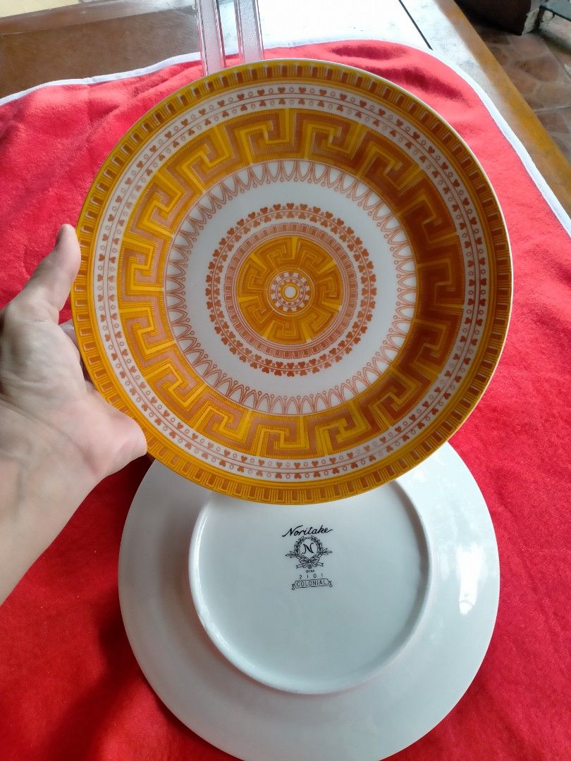 Noritake Colonial Pattern 2101 Plates (Set of 6) (Category: Dinnerware & Cutlery) located in Manila. Submitted by margeventa (Listing ID 1462497345, Image 3). Description: - Set of 6 Noritake Plates - Pattern: Colonial #2101 - Size: 8.7 inches (23.5cm) diameter each - Design : Yellow and orange Greek key and geometric pattern - Condition: Brand new, unused - Origin: Made in Japan -Price:200 each(6pcs) -buyer shoulders sf Location:Cainta.